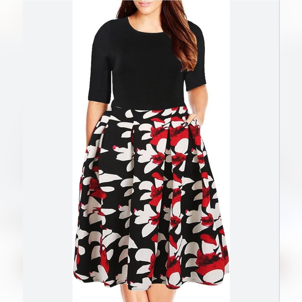 Nemidor Black and Red Floral Dress